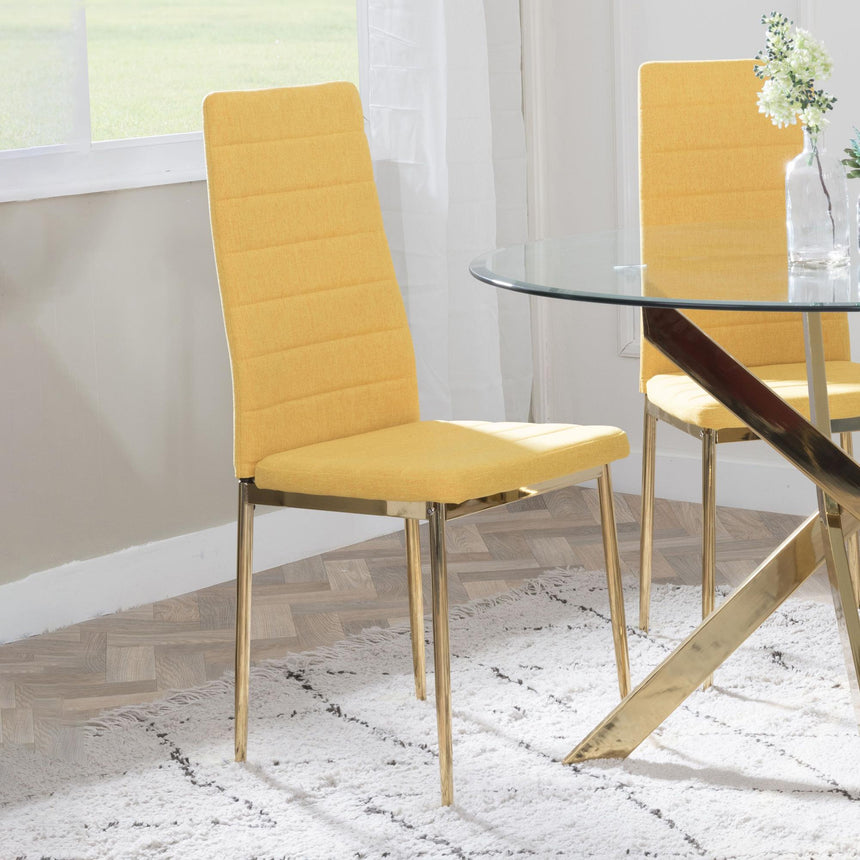 Lido Dining Chair in Yellow Colour Fabric with Gold Legs