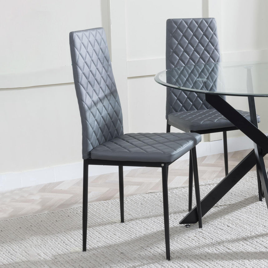 Clearance - Metro Dining Chairs in Grey Colour Leather and Black Metal Legs-2