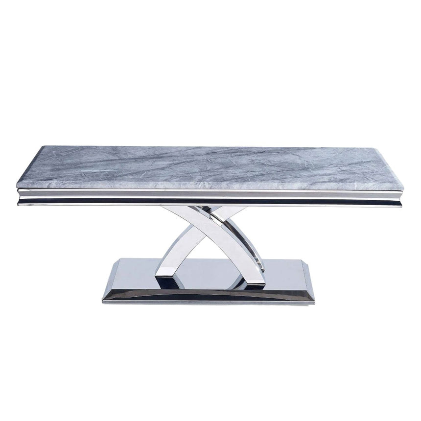 Palermo Grey Marble and Chrome Coffee Table with X-Cross Base