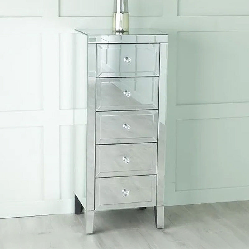 Como Mirrored 5 Drawer Narrow Chest