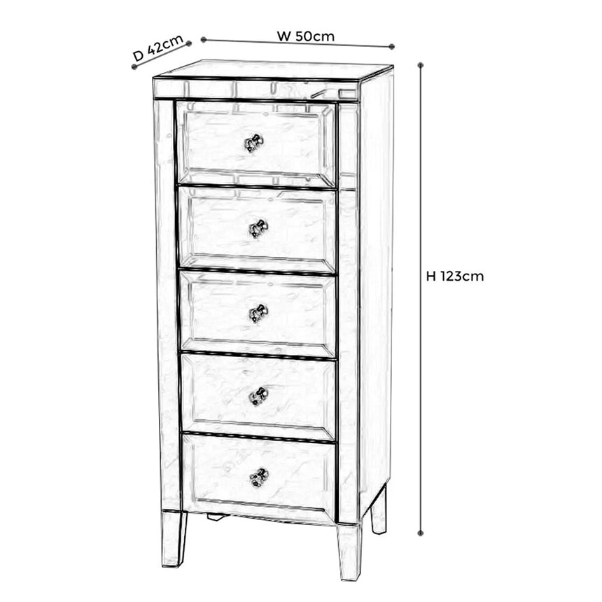 Como Mirrored 5 Drawer Narrow Chest