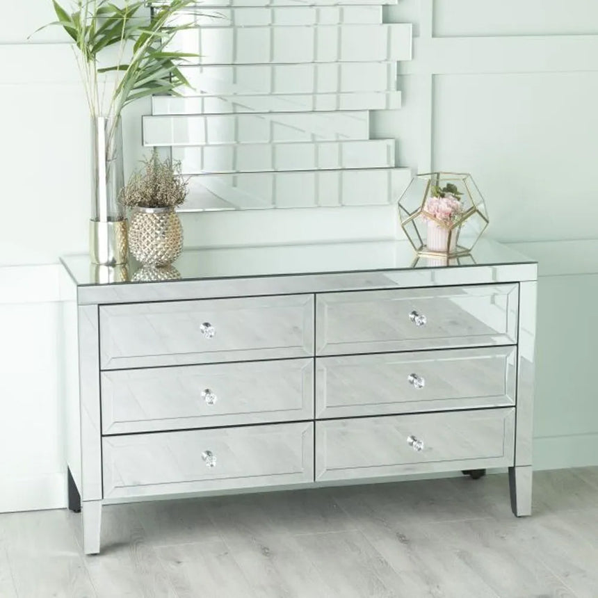Como Mirrored 6 Drawer Wide Chest