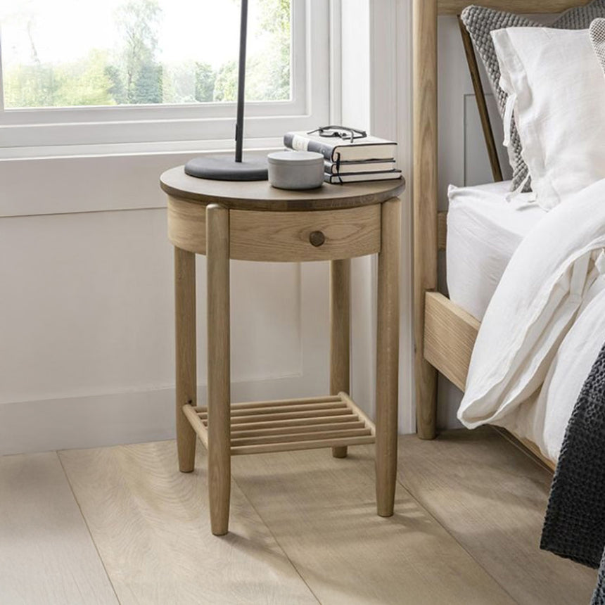 Connecticut Natural Oak 1 Drawer Round Bedside Table