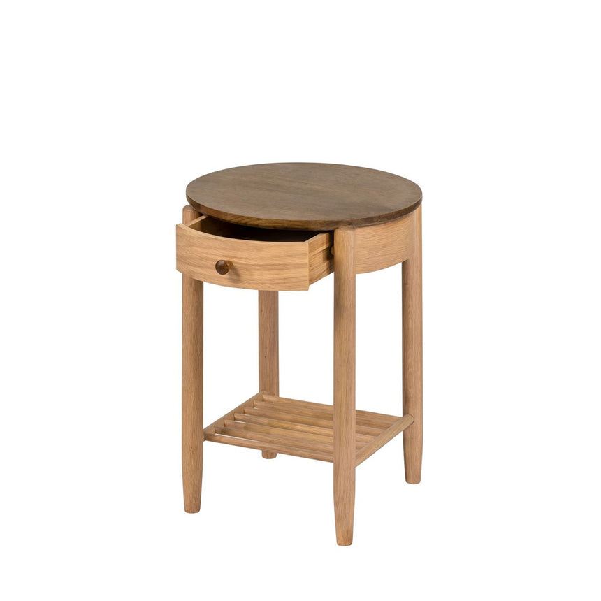 Connecticut Natural Oak 1 Drawer Round Bedside Table