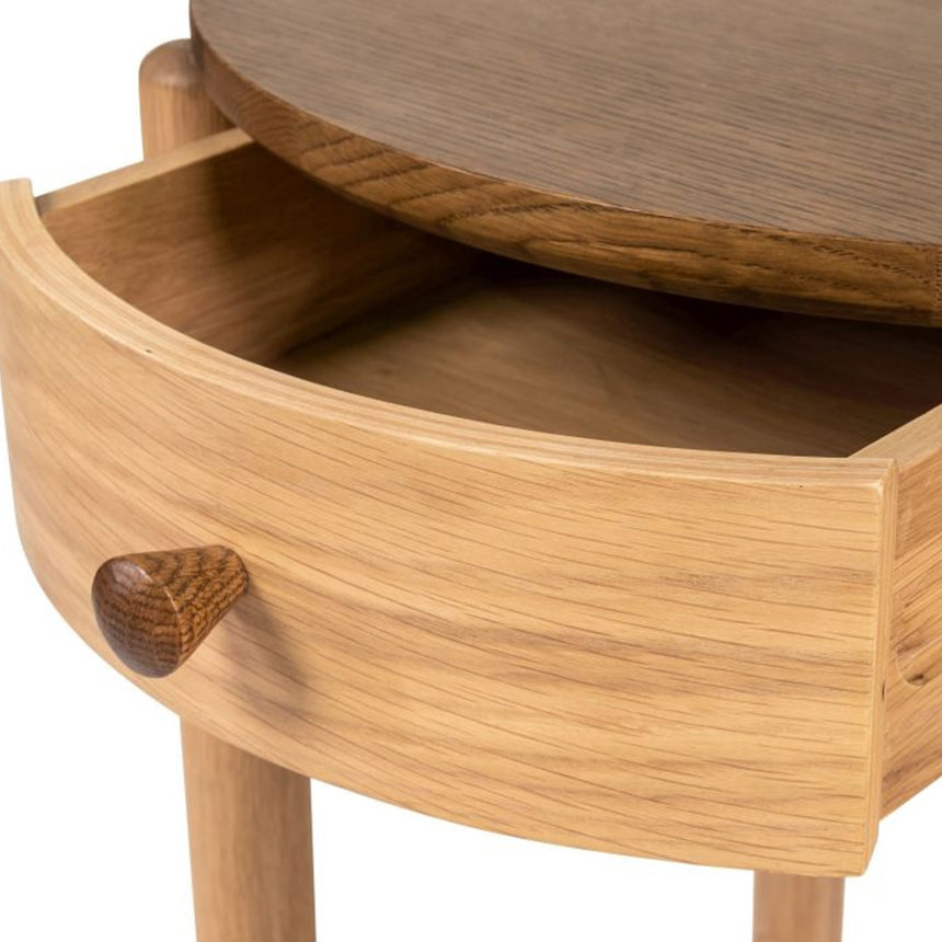Connecticut Natural Oak 1 Drawer Round Bedside Table
