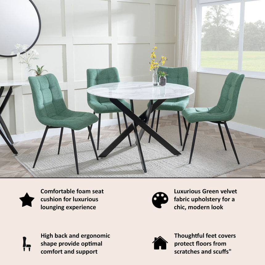 Bolzano Fabric Dining Chairs with Black Metal Legs