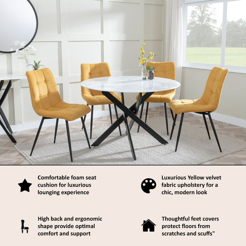 Bolzano Fabric Dining Chairs with Black Metal Legs