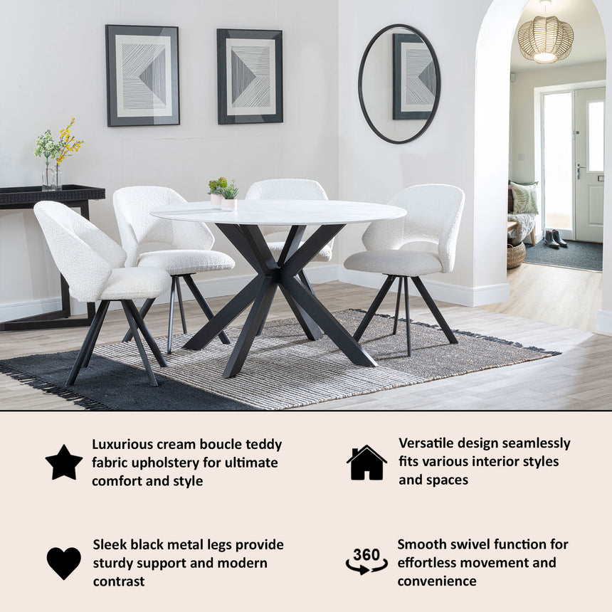 Burano Velvet Fabric Swivel Dining Chair with Black Legs