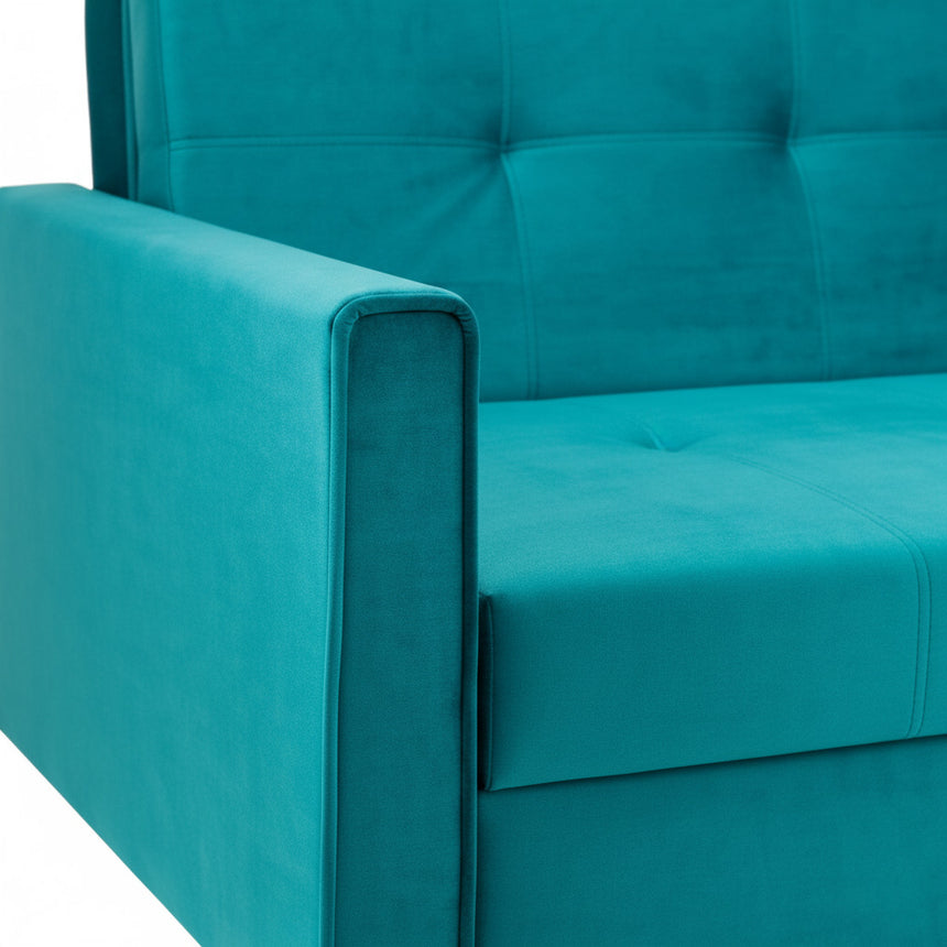 Dacio Plush Teal 3 Seater Sofabed with Storage