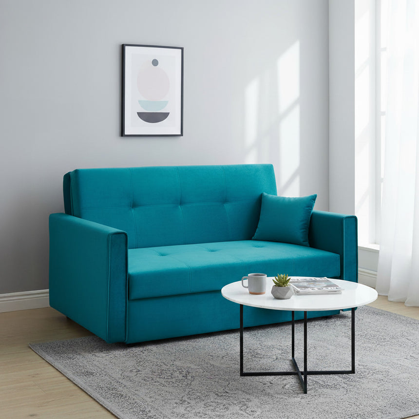 Dacio Plush Teal 3 Seater Sofabed with Storage