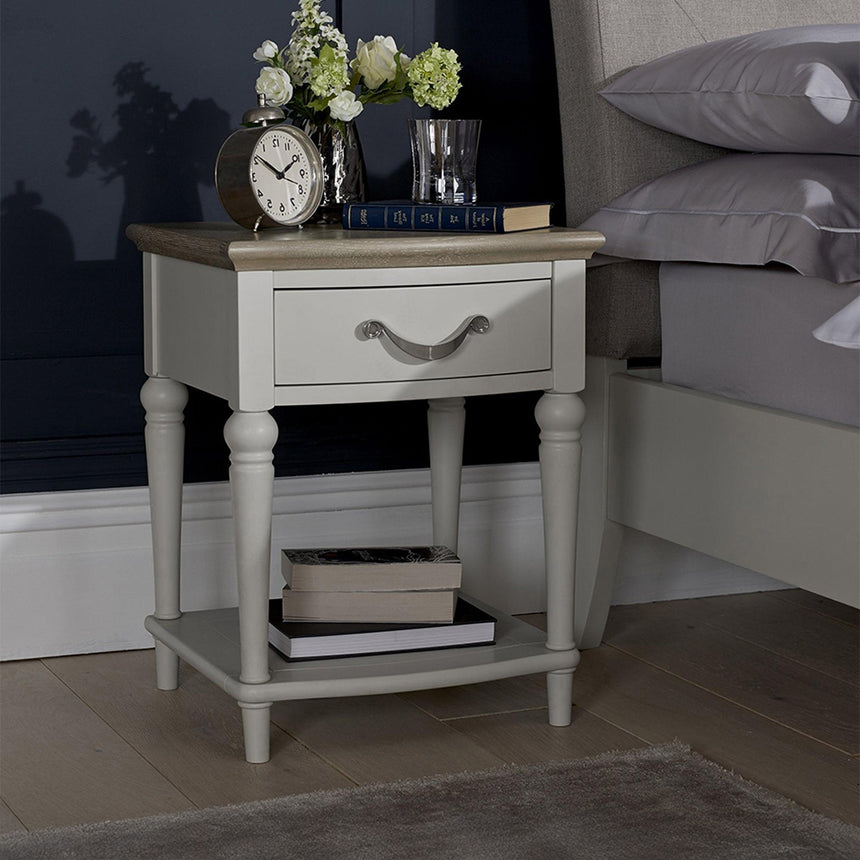 Dakota Grey Washed Oak and Soft Grey 1 Drawer Bedside Cabinet