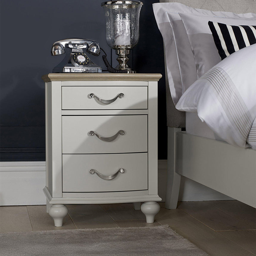 Dakota Grey Washed Oak and Soft Grey 3 Drawer Bedside Cabinet