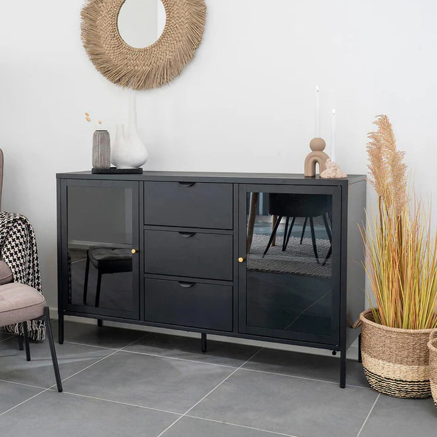 Dalby Black Metal 2 Door 3 Drawer Sideboard