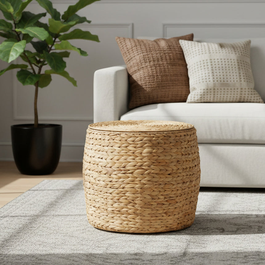 Delia Natural Waterhyacinth Storage Round Side Table