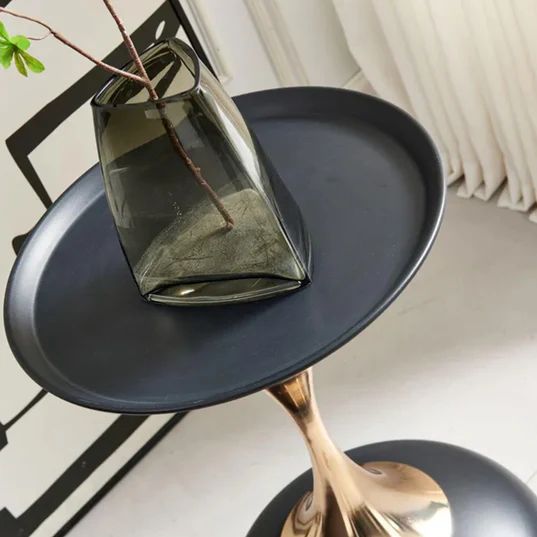 Olivia Black and Gold Round Wine Table with Black Base