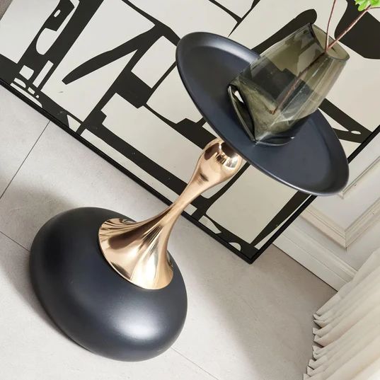 Olivia Black and Gold Round Wine Table with Black Base