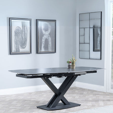 Diana 4-8 Seater Ceramic Swivel Top Extending Dining Table with Black Cross Base - 140cm-200cm