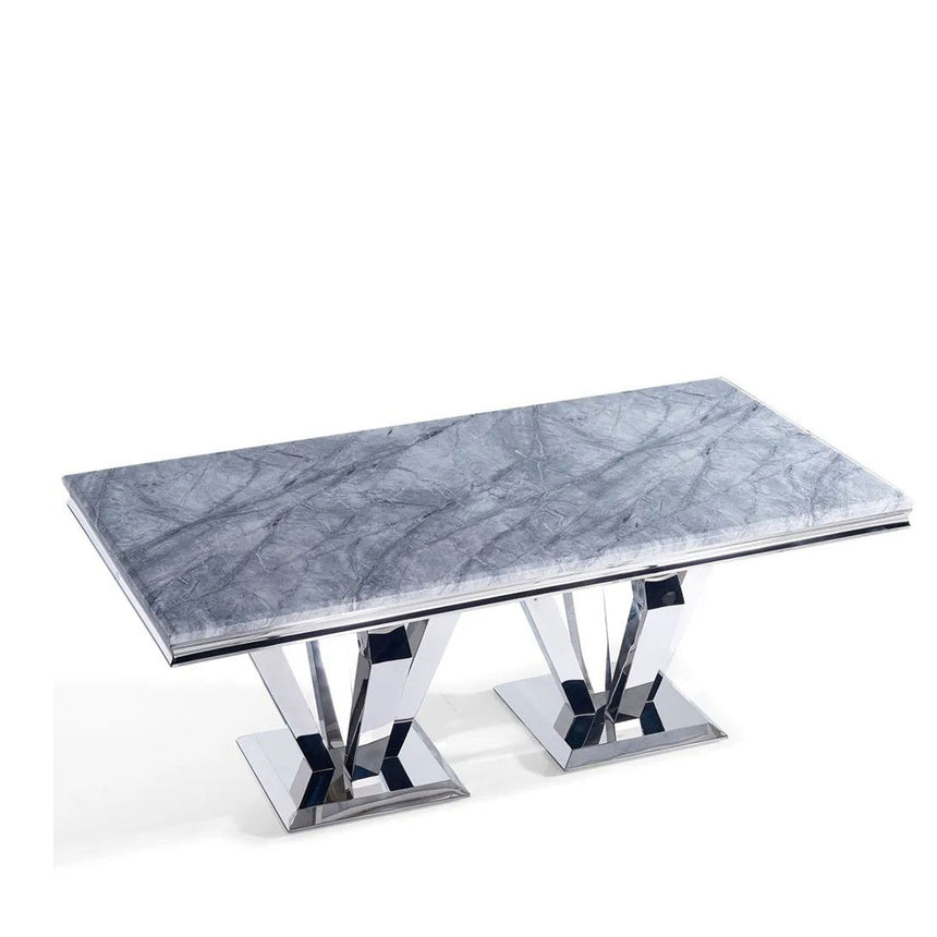 Lucca 6 Seater Grey Marble and Chrome Dining Table - Sizes Available