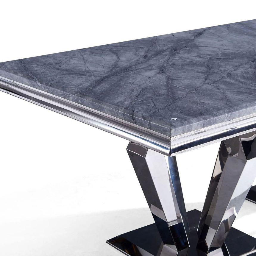 Lucca 6 Seater Grey Marble and Chrome Dining Table - Sizes Available