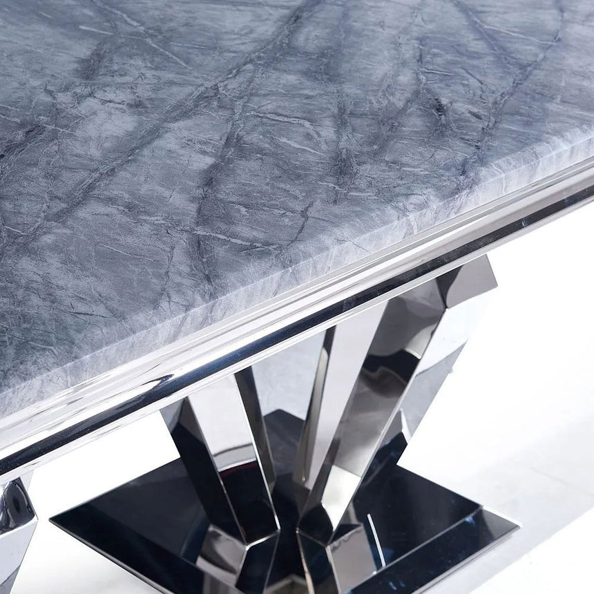 Lucca 6 Seater Grey Marble and Chrome Dining Table - Sizes Available