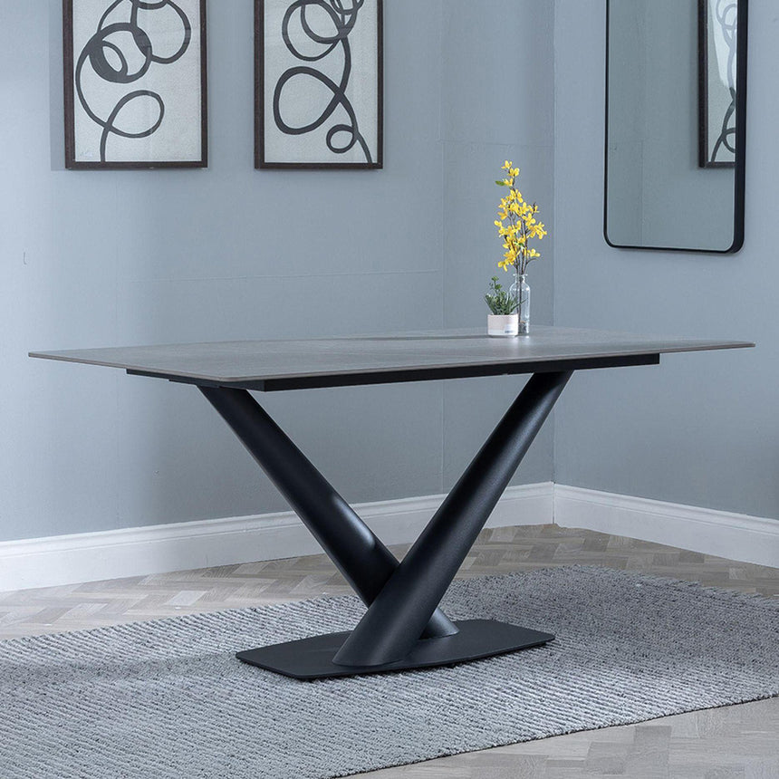 Evelyn 6 Seater Ceramic Dining Table with V Base - 160cm