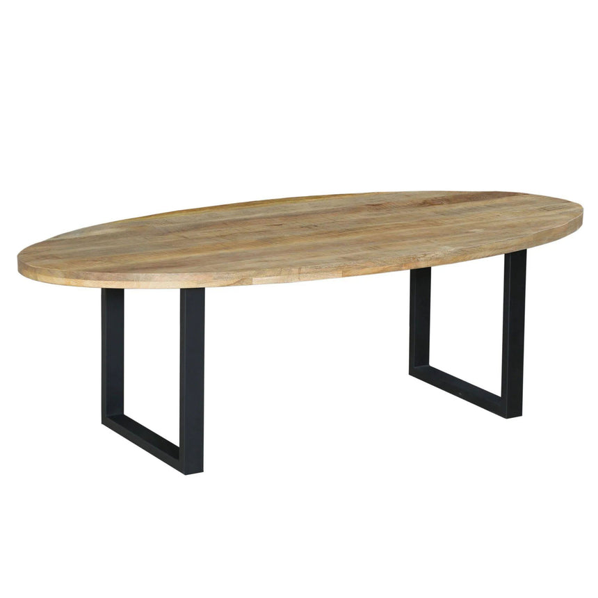 Florence 8-10 Seater Mango Wood Industrial Oval Dining Table with Black U Legs - 240cm
