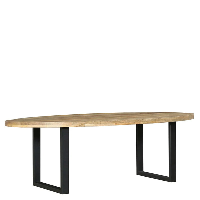 Florence 8-10 Seater Mango Wood Industrial Oval Dining Table with Black U Legs - 240cm