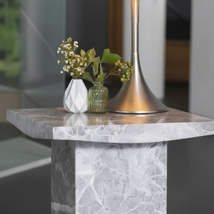 Genoa Marble Square Lamp Table with Pedestal Base