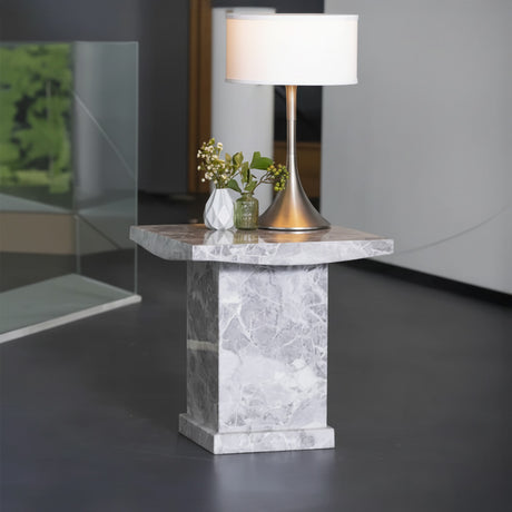 Genoa Marble Square Lamp Table with Pedestal Base