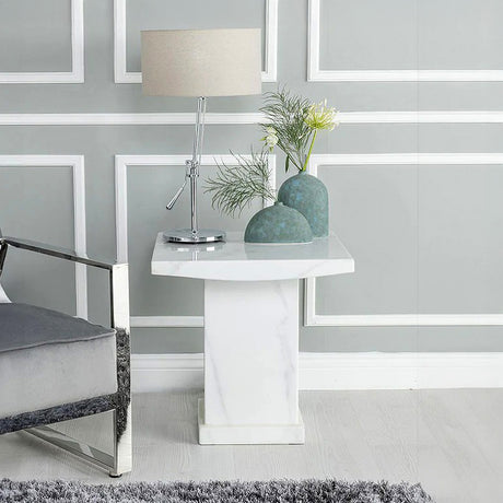 Genoa Marble Square Lamp Table with Pedestal Base
