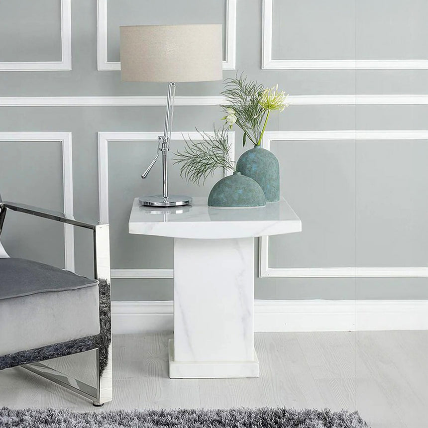 Genoa Marble Square Lamp Table with Pedestal Base