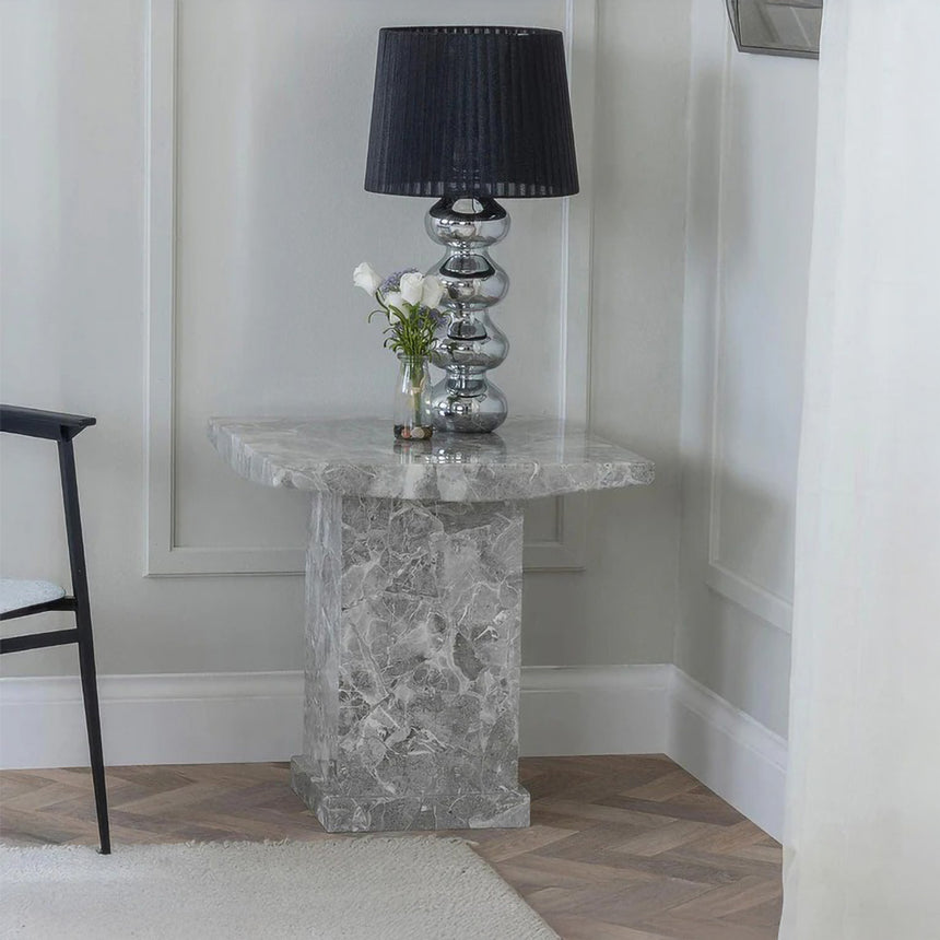 Genoa Marble Square Lamp Table with Pedestal Base