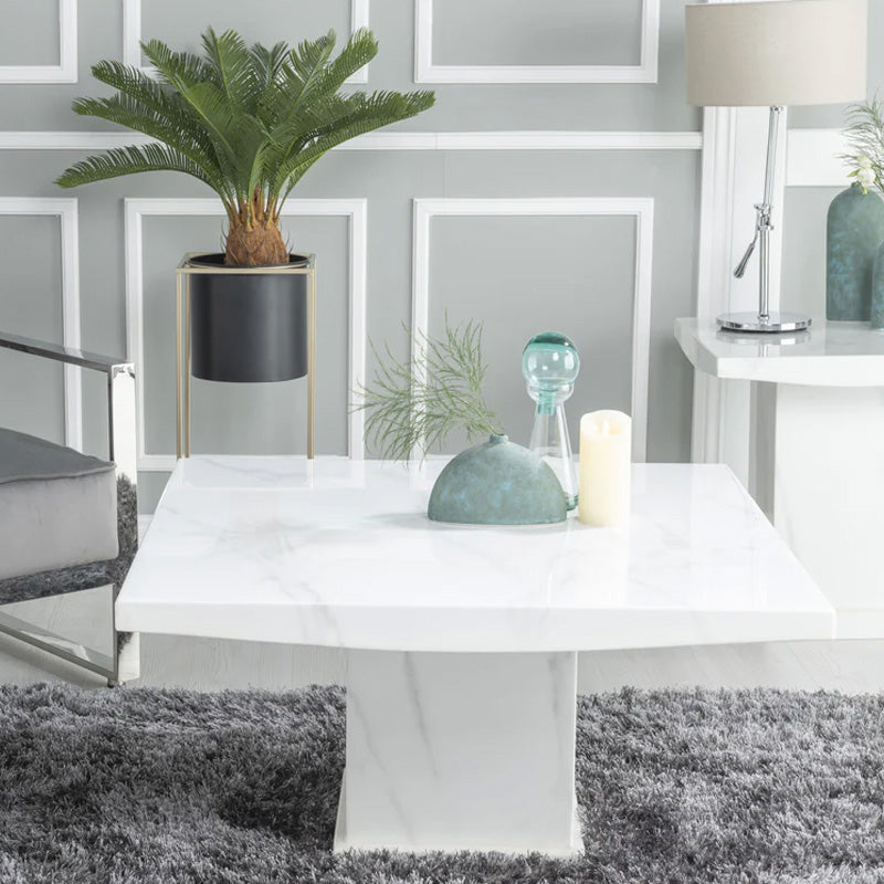 Genoa Square Marble Coffee Table with Pedestal Base