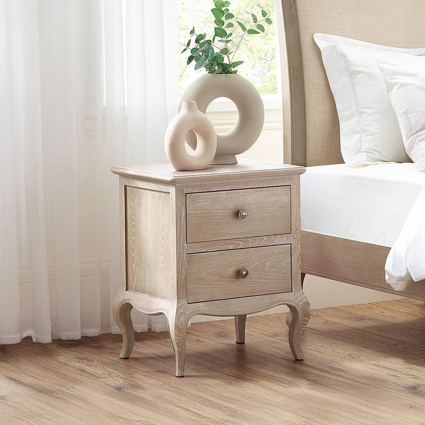 Georgia Oak French Style 2 Drawer Bedside Cabinet