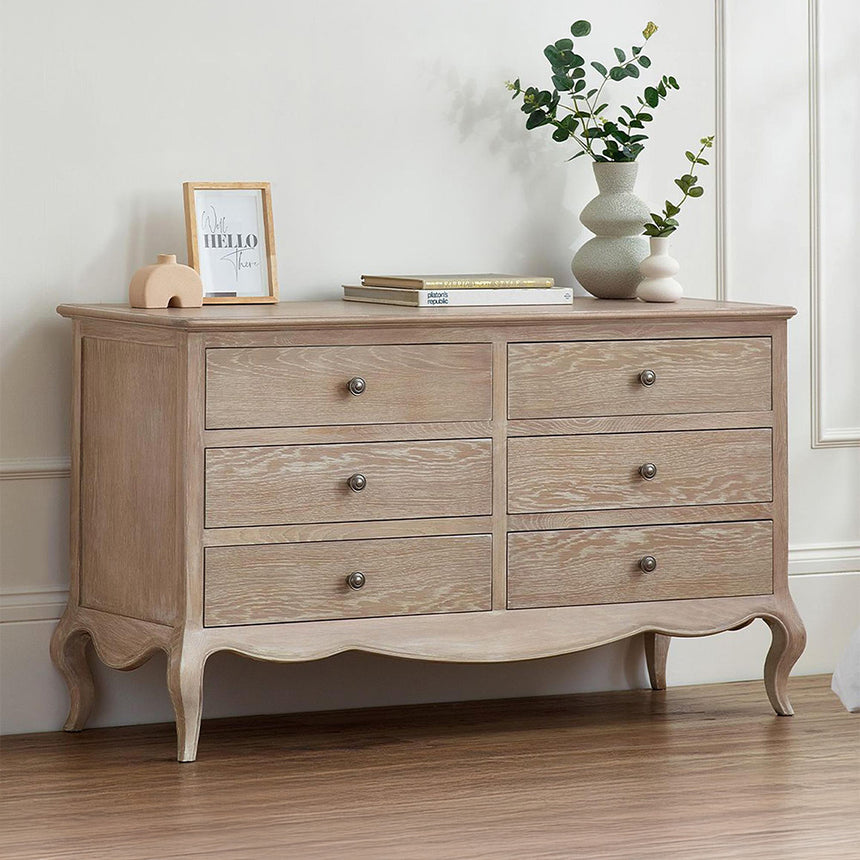 Georgia Oak French Style 6 Drawer Wide Chest
