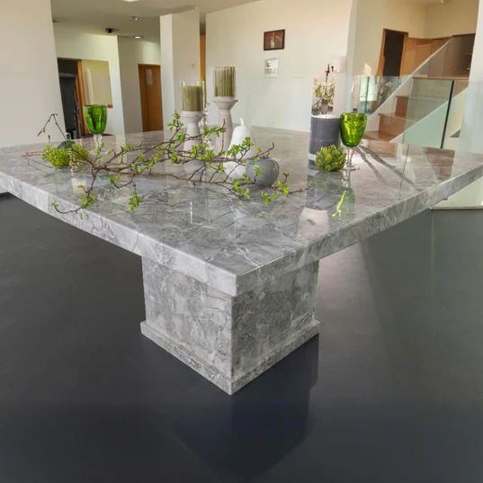 Genoa 8 Seater Square Marble Dining Table with Pedestal Base - 140cm