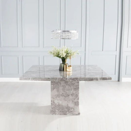 Genoa 8 Seater Square Marble Dining Table with Pedestal Base - 140cm