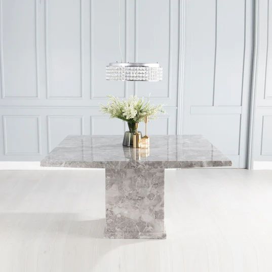 Genoa 8 Seater Square Marble Dining Table with Pedestal Base - 140cm