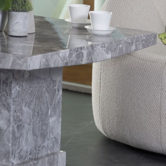 Genoa Square Marble Coffee Table with Pedestal Base