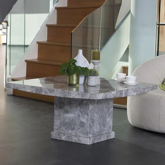 Genoa Square Marble Coffee Table with Pedestal Base