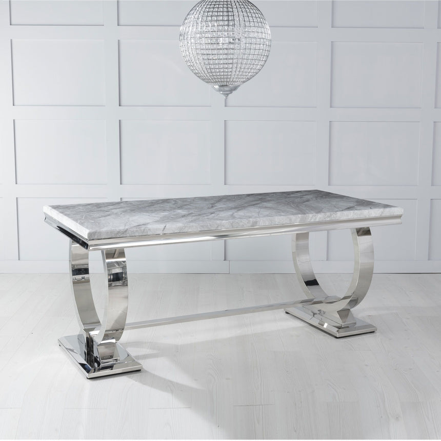Seattle 6 Seater Grey Marble and Chrome Dining Table with Ring Base - Sizes Available