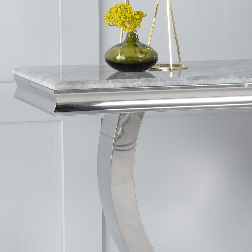 Seattle Grey Marble and Chrome Console Table with Ring Base
