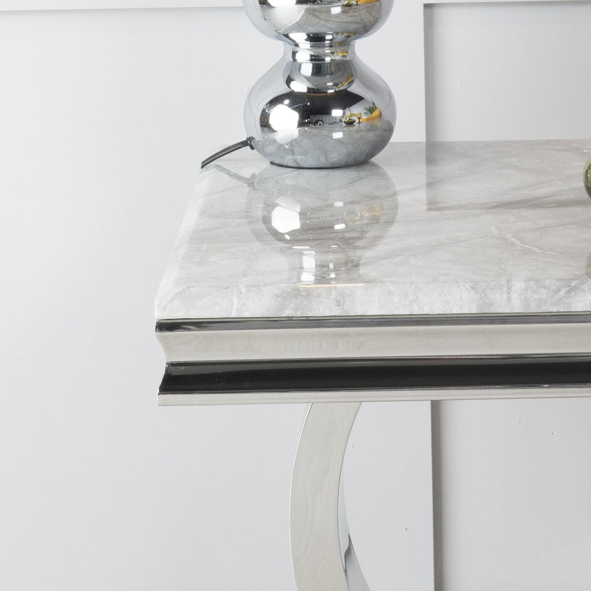 Seattle Grey Marble and Chrome Square Side Table with Ring Base