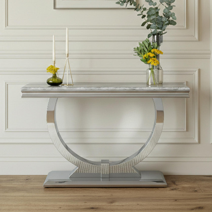 Glacier Console Table - Grey Marble & Chrome