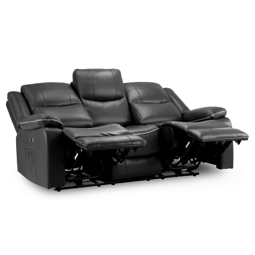 Calliope Black Faux Leather Electric Recliner 3 Seater Sofa