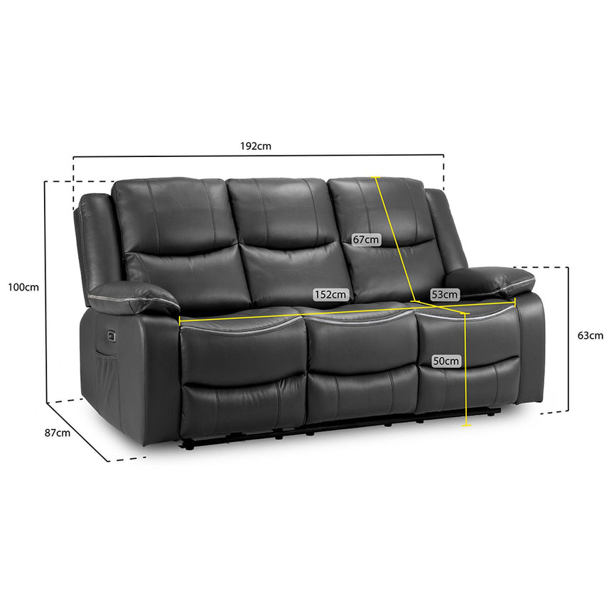 Calliope Black Faux Leather Electric Recliner 3 Seater Sofa