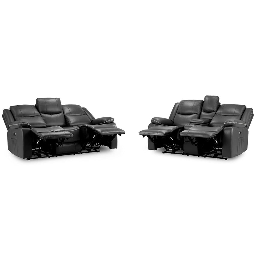 Calliope Black Faux Leather Electric Recliner 3+2 Seater Sofa