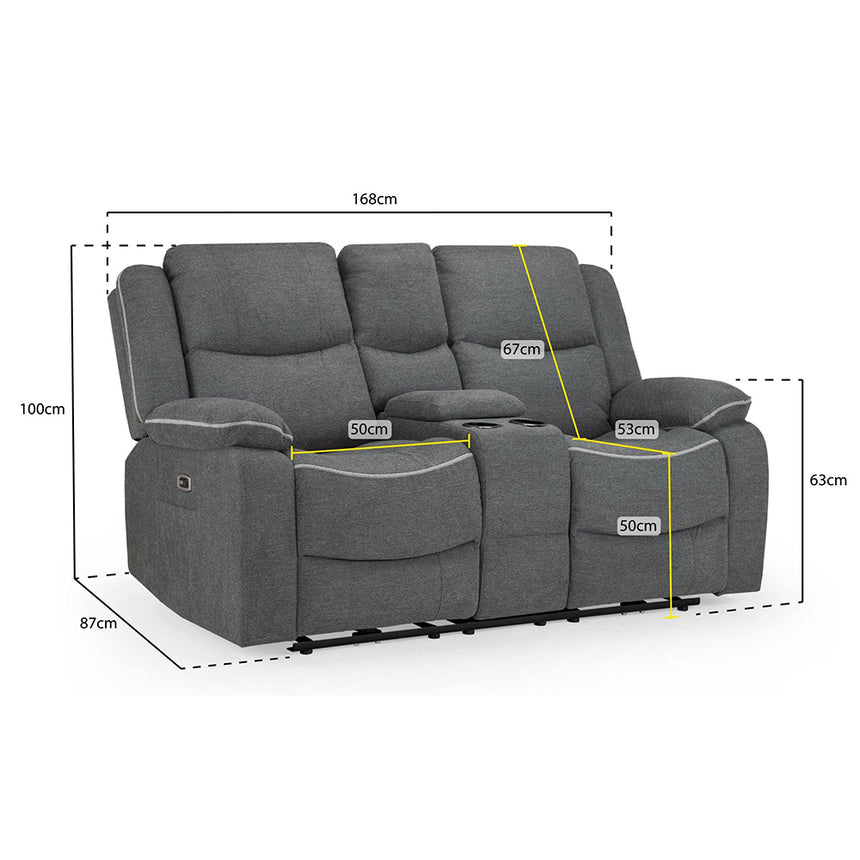 Calliope Graphite Fabric Electric Recliner 2 Seater Sofa