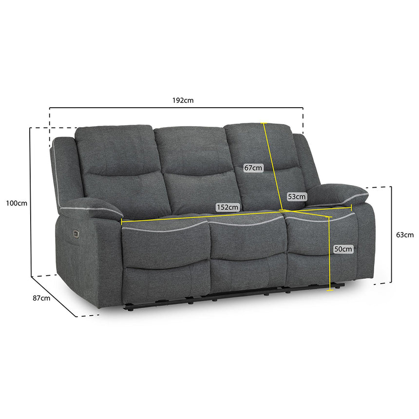 Calliope Graphite Fabric Electric Recliner 3 Seater Sofa