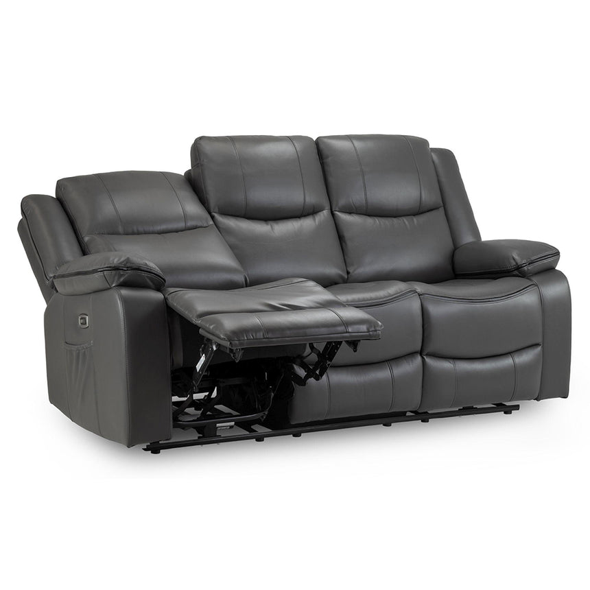 Calliope Grey Faux Leather Electric Recliner 3 Seater Sofa